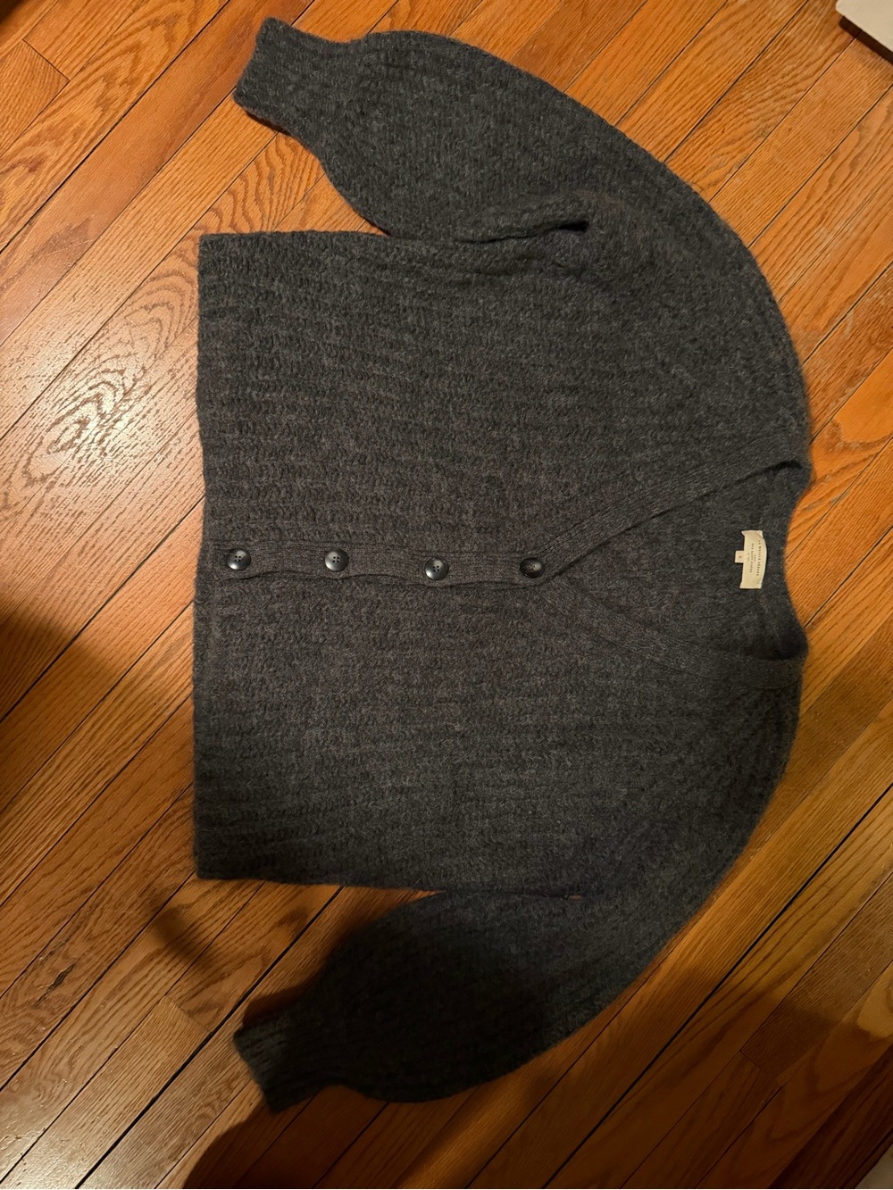 Sezane Charcoal Textured Button-Front cardigan - Picture 6 of 8